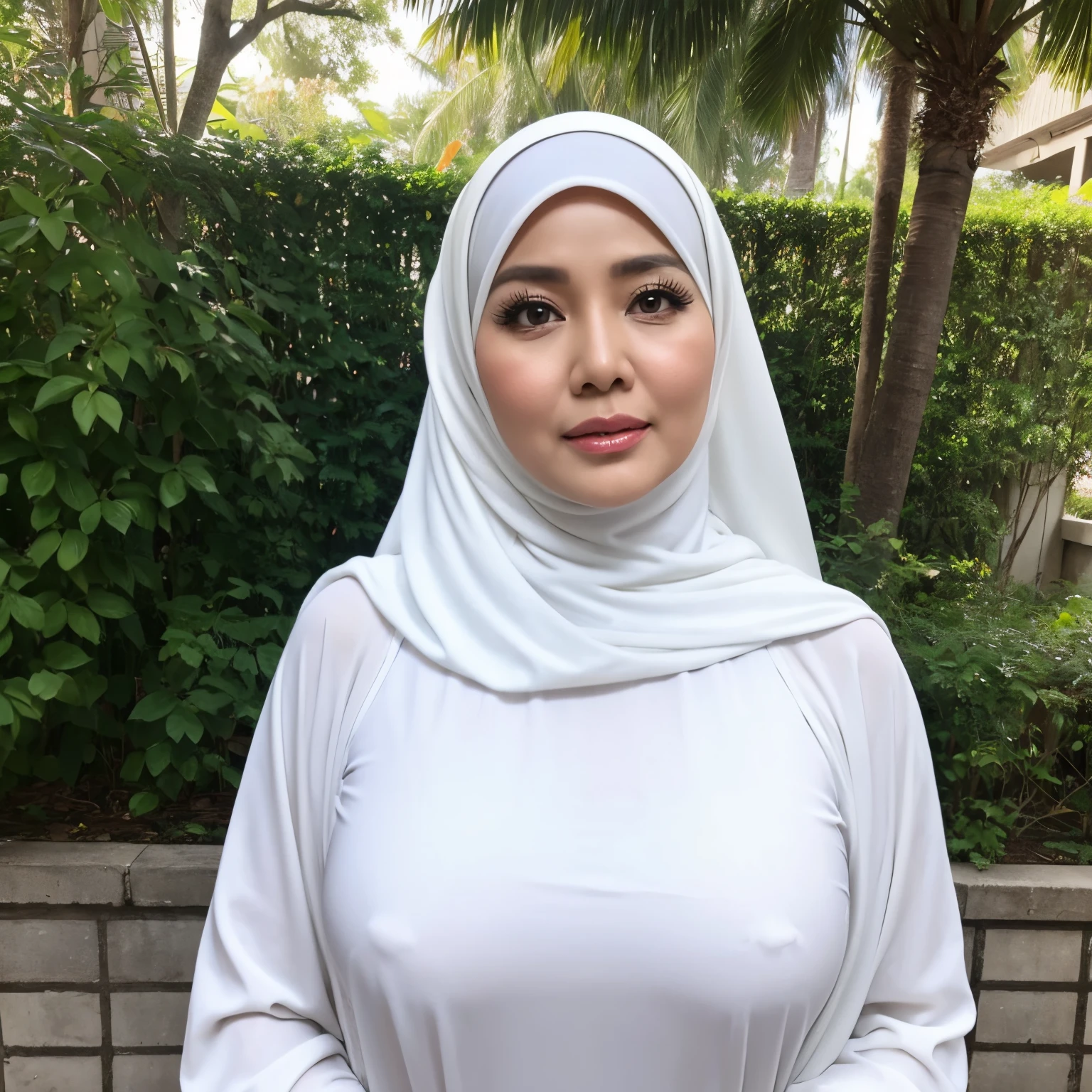 56 years Old, Hijab Indonesian mature woman, Huge Mature Tits : 48.9, Gamis, white skin like porcelain, Curvy body, Daytime
