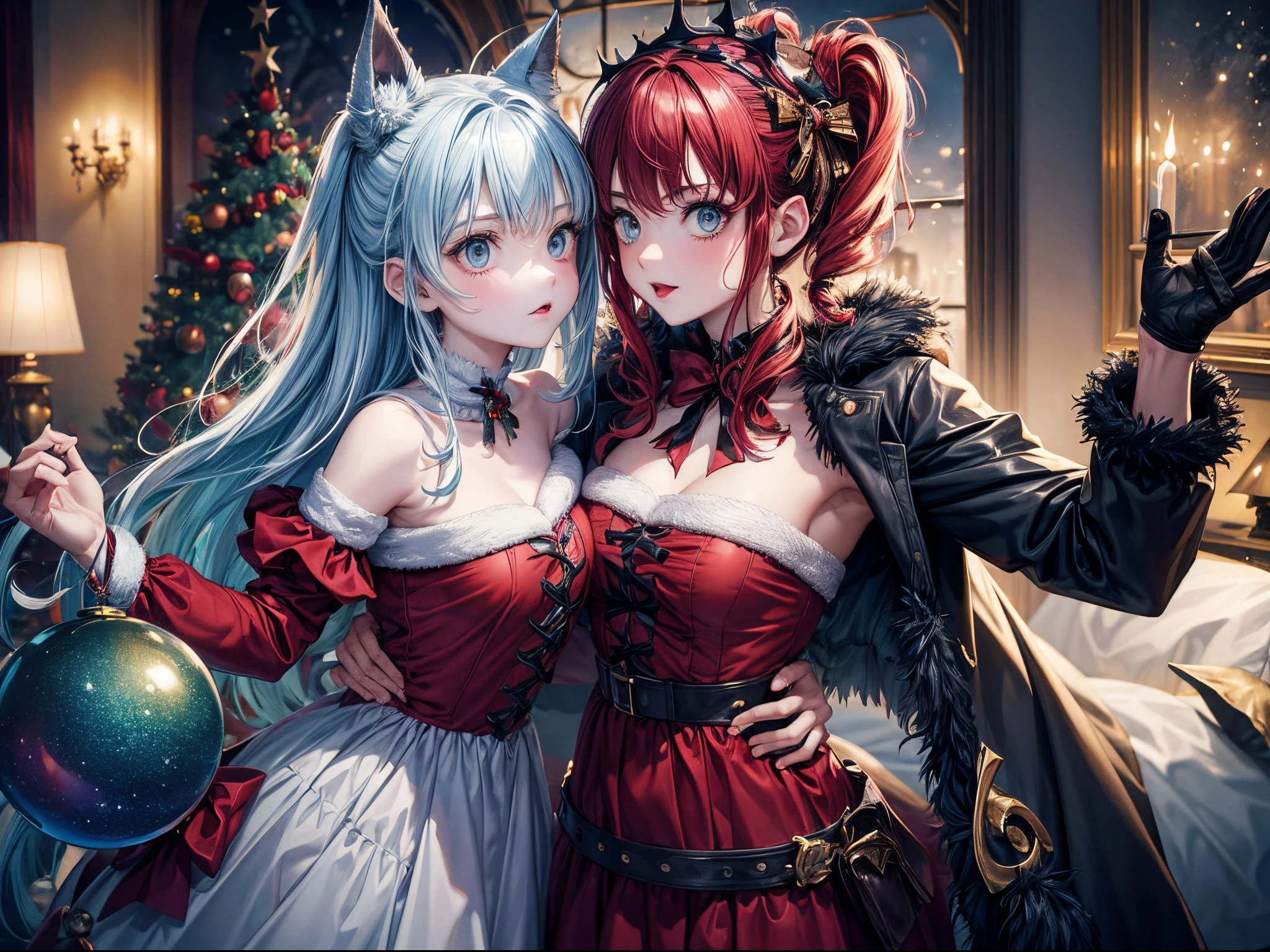 A dark and whimsical Christmas scene in the style of Tim Burton, featuring eccentric characters and twisted holiday decorations.