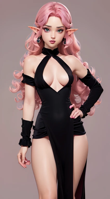 (best quality,4k,8k,highres,masterpiece:1.2),ultra-detailed,(realistic,photorealistic,photo-realistic:1.37),beautiful detailed eyes,beautiful detailed lips,extremely detailed eyes and face,longeyelashes,(sexy:1.1),(slim:1.1),(full body:1.1),(big breasts:1.1),a girl standing in a glamorous pose,a stunning beauty standing in a confident and seductive posture,(long hair:1.1),(pink hair:1.1),wearing a tight and small black dress that accentuates her curves,(black heels:1.1),she is looking directly at the viewer with an alluring gaze,her legs are long and perfectly shaped,her feet are adorned with black heels that enhance her femininity,her body is fully visible in the image,exuding elegance and sensuality,(vivid colors:1.1),(sharp focus:1.1),the image is bathed in warm and enchanting lighting,creating a captivating atmosphere,enhancing the seductive charm of the woman,with a touch of mystery and allure.