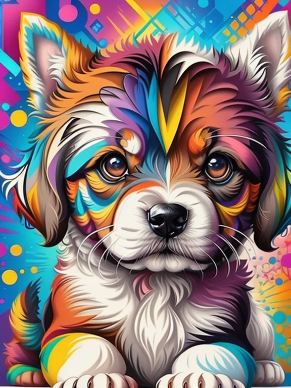 (puppy),  Eduardo Kobra acolchoamento ,multidimensional geometric PORTRAIT wall, arte, chibi,
yang08k, lindo, colorido,
obras-primas, qualidade superior, melhor qualidade, arte oficial, beautiful and aesthetic,