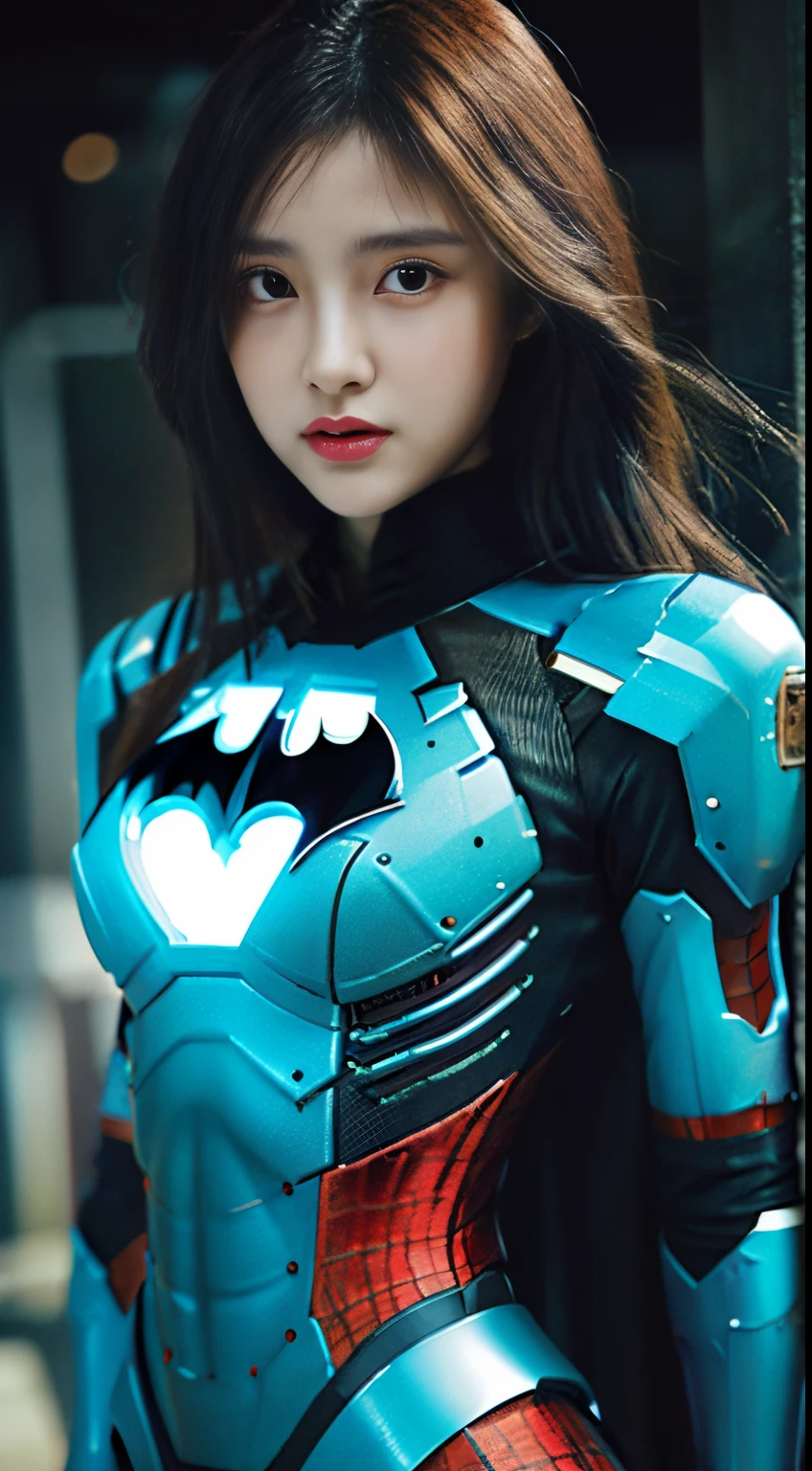 Translucent Fine Blue Mechanical Girl, Future Girl, ((Woman/Diabolical/skeletal/zombie/ironman/batman/spider-man/Samus Allan)), Mechanical joint, futuristic city backdrop, Modelshoot style, (Highly detailed CG Unity 8k wallpaper), The beauty of abstract style,, surrealism, 8K, super detailed, Best Quality, Awarded, Anatomically correct, 16 K, Highly detailed