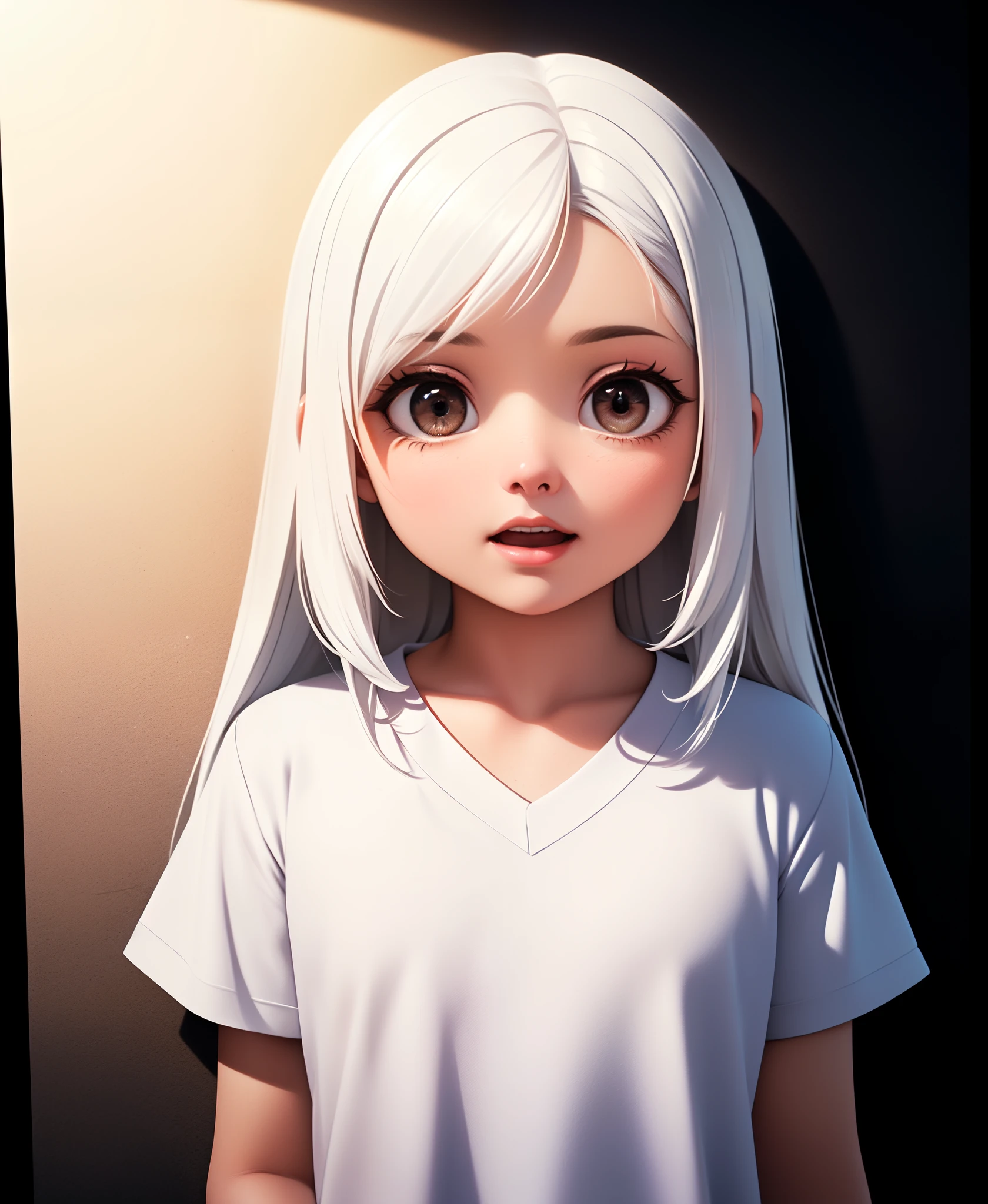 anime style, model shoot style, (upper body) (close portrait:1.4) of a (( girl:1.8)), (1girl:1.3), (young girl, small body), (white hair, long hair:1.3, men's large white shirt:1.4), 
((pretty face: 1.7, perfect face:1.5)), (best quality:1.5, hyperrealistic:1.5, photorealistic:1.4, Madly detailed CG unity 8k wallpaper:1.5, masterpiece:1.3, Madly detailed photo:1.2), 
(hyper-realistic lifelike texture:1.4, realistic eyes:1.2), (octane render, unreal engine 5), (ecstasy of light and shadow:1.5, deep shadow:1.5), (sony a7, 50 mm, film grain:1.5, 4K UHD HDR), 
(photo by lee jeffries, Greg Rutkowski and Magali Villanueva, contest winner:1.4)