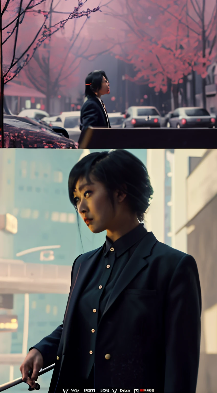 There are two photos,A man in a suit,a woman in a skirt, Shin Jin Young Aesthetics, Still from live-action movies, Scenes from live-action movies, screenshots from movies, Akira action movie style, movie film shooting, Leprechaun, Highlight scenes from the movie, stills from movies, movie frame still, screenshots from movies, highly cinematic,8k,Ultra HD details,Cinema lenses