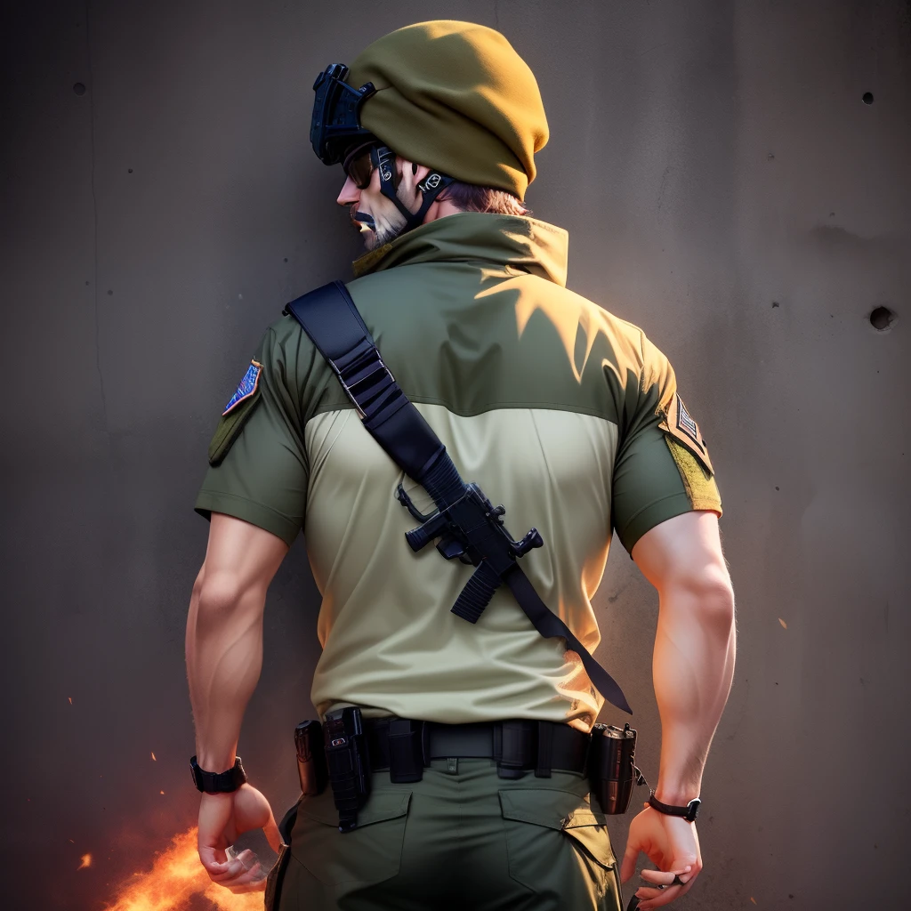 Create a Ranger olive green tactical shirt olive green tactical pants, gorro Laranja coturno areia bandeira do Brasil do lado direito