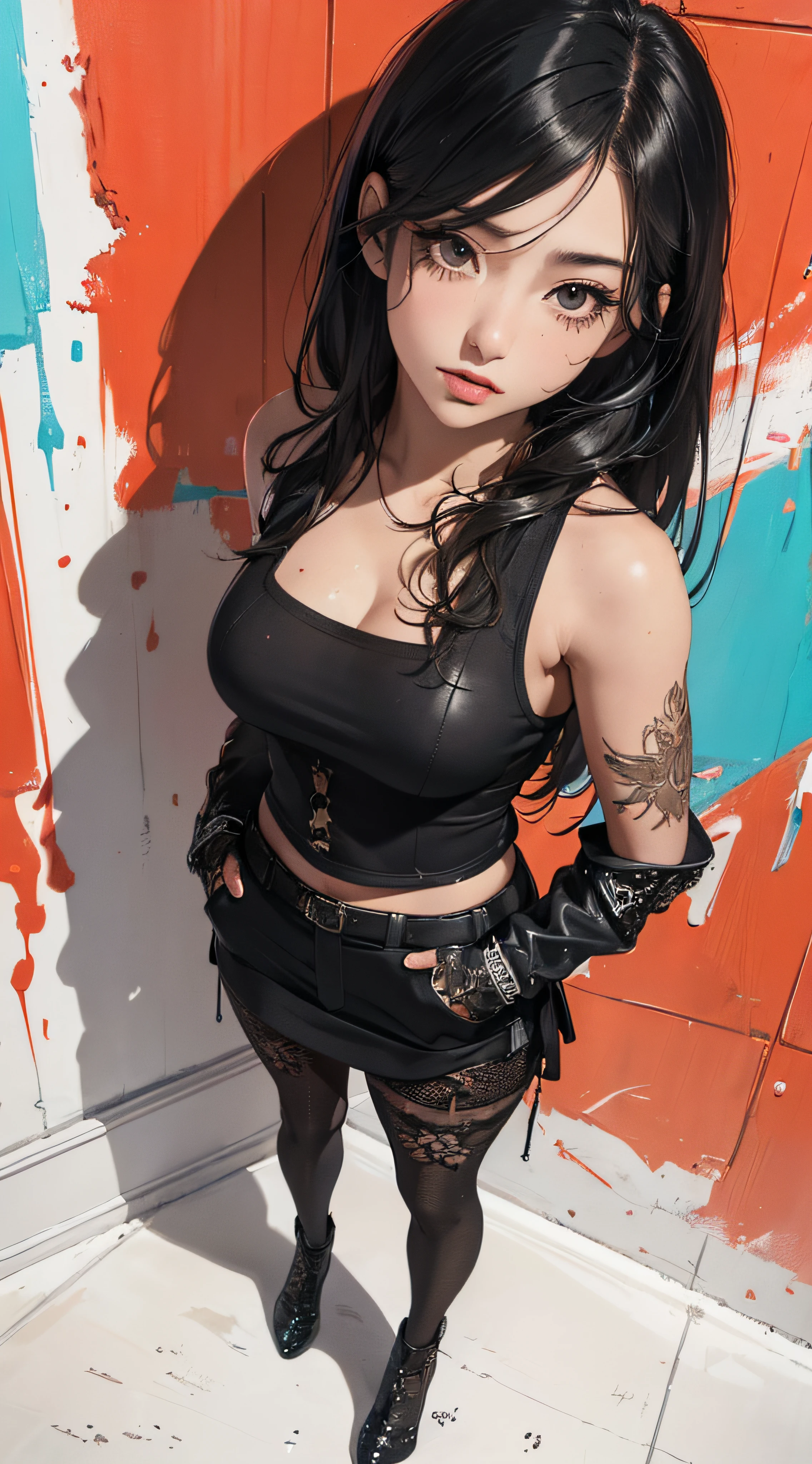 (full figure:1.1), (1 girl as yukino yukinoshita:1.5), highres, solo, (very small breasts:1.5), waist long black hair, (twintails:0.5), (pleated school miniskirt:1.5), (black thigh high:1.5), (loose red ribbon:1.2), (cotton skirt:1.5), (unbuttoned white shirt:1.4), (ahegao:1.5), green eyes, (rolling eyes:1.5), (torn clothes:1.5), (naked breasts:1.5), spread legs, (standing:1.5), legs wide open, (in a dungeon:1.2), legspread, breastapart