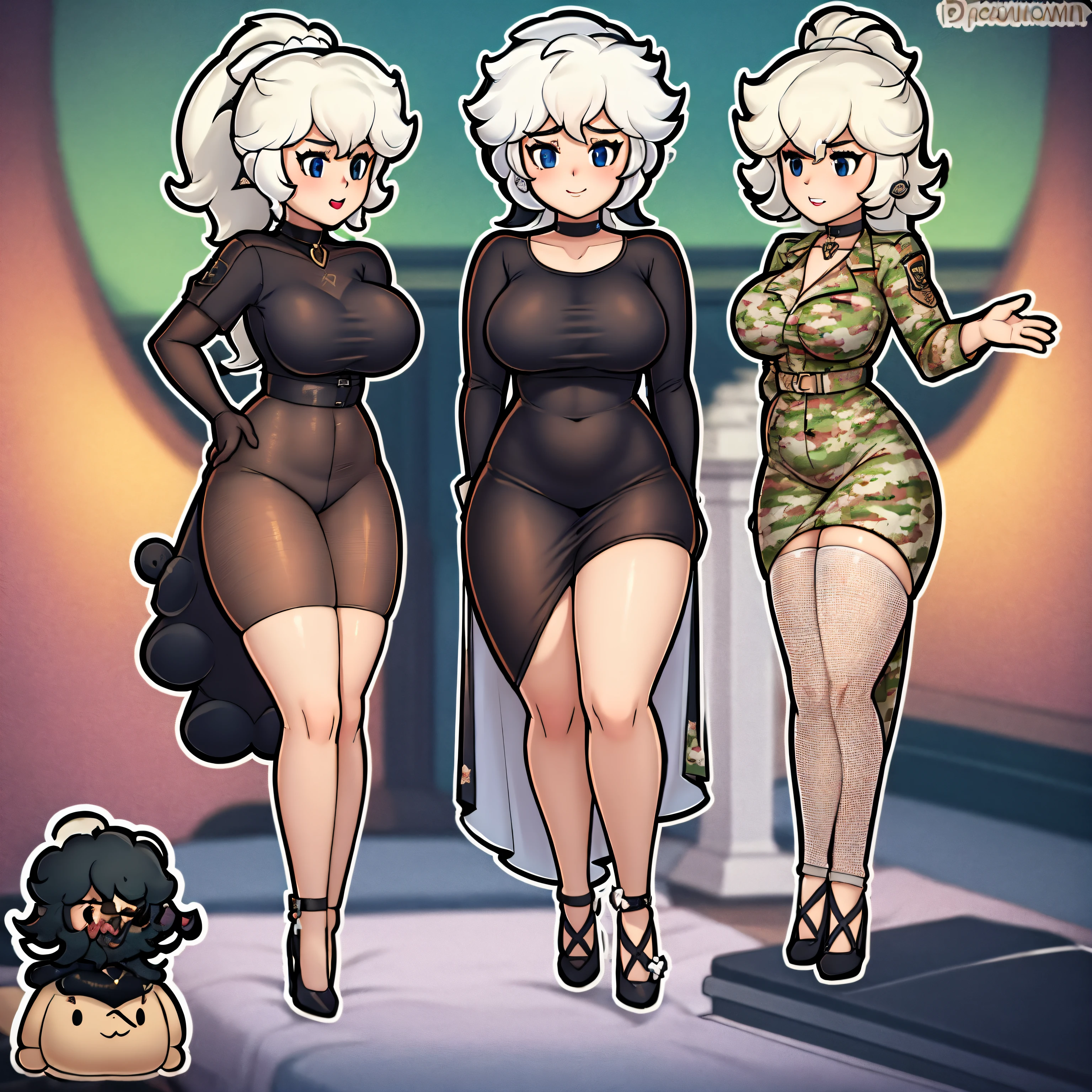 Bebe Rexha. huge saggy breasts. huge hips. nude. choker. ponytail. stockings. evening gloves. Camouflage. bed (Very High Definition. 8K). Chibi style