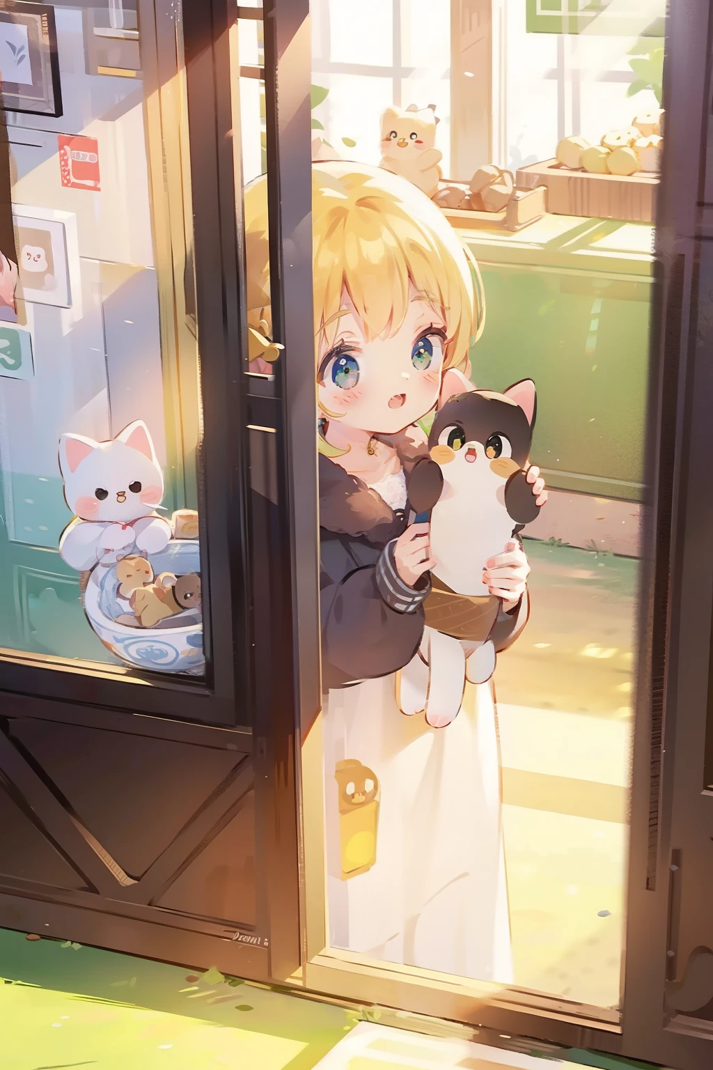 Cute cat, At the dim sum shop , sun light from window.