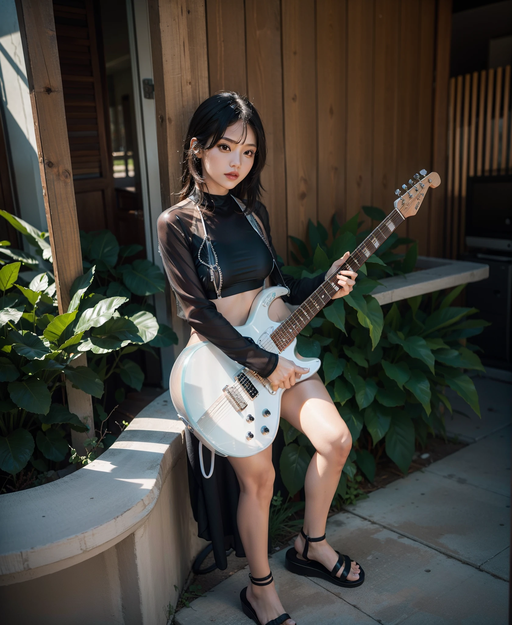 ssee-through，Transparent three point swimsuit,Bikini transparent,Transparent top,Raised sexy，titmouse，titmouse，plays the electric guitar