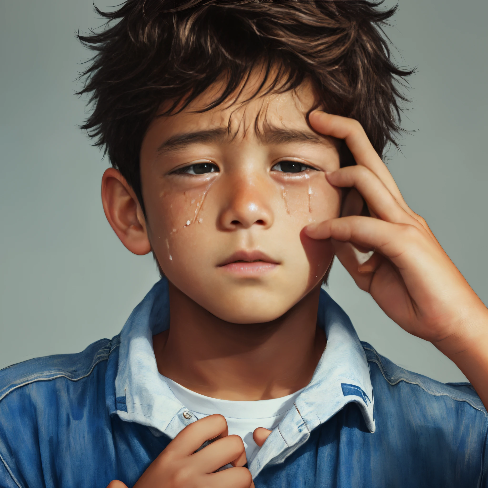 A boy is crying