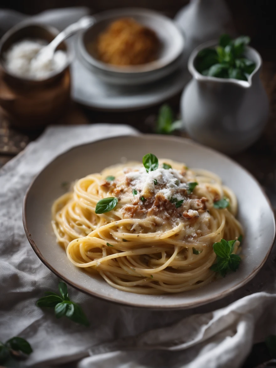 Spaghetti Carbonara with Ricotta and Parmesan