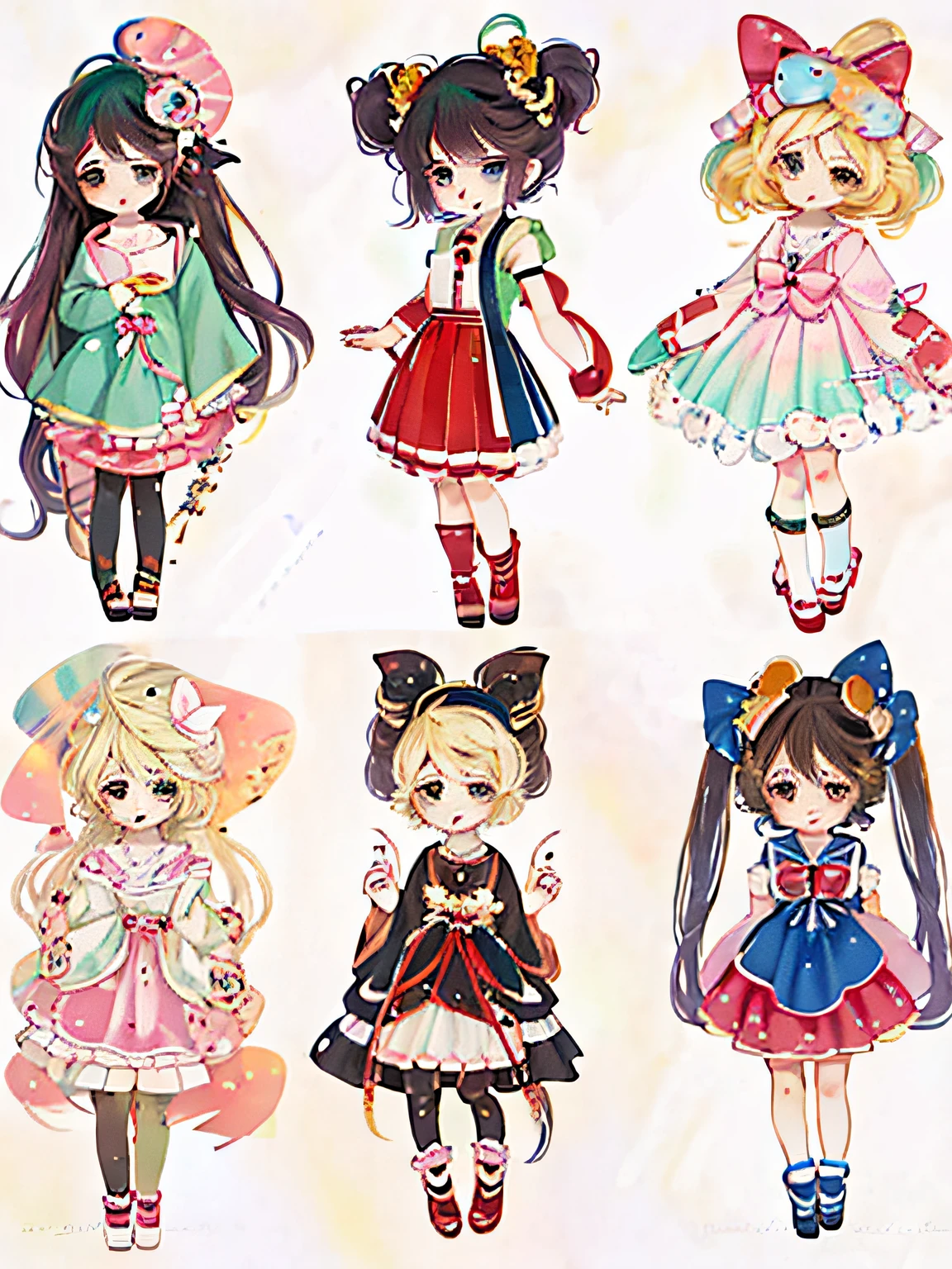 a group of anime characters dressed in different outfits, cute art style, cute anime style, cute anime, style of magical girl, anime set style, pretty anime character design, anime character design, style anime, 🍁 cute, chibi style, outfit designs, kawaii anime manga style, anime styled, adoptables, full body adoptable, character adoptable, cute cartoon style