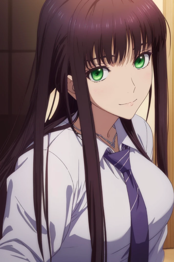 8K UHD, hight resolution,Very detailed CG, High quality shadows, Detail Beautiful delicate face, Detail Beautiful delicate eyes,BREAK(Very detailed 8k wallpaper),(Highly detailed CG 8K wallpaper),Makima (chain saw man),Sukasaha (Fate/grand order),Shimohira Reihua ,Hi-Res,Very delicate and beautiful CG illustration,top-quality,Realistic skin feeling,Realistic fabric,Realistic texture,beautiful thigh,big breasts thin waist,(((masutepiece))), (((Best Quality))),8K,32K,masterpiece,beautiful alluring anime woman,ultra-definition,ultra-detailliert,hight resolution,a hyperrealistic schoolgirl,masuter piece, Best Quality, High quality, High Definition, high quality texture, high quality shadow, high detailing,finely detail,1girl in,High school students,Solo,Soio,Only one person,Alone,One Person,tall,AS-Adult,Mature atmosphere,Leg length,neat and long legs,8 Head Body,stature:171cm,Mature girls,Reddish-purple hair,Reddish-purple hair,Purple hair,cassis colored hair,silky and smooth hair,Colorful hair,Straight hair,Smile,Smiling happily,lively expression,Cute smile,Cool Beauty,Beautuful Women,Neat face, Beautiful realism,Seductive look,Bewitching look,serene expressions,beautiful hairl,She wears a necklace around her neck,Necklace,bead necklace,magatama accessories,A slight smil,Colorful eyes,green colored eyes,Jade-colored eyes,beautidful eyes,Bright eye,Delicat eyes,Eyes Like Gems,Jade Eyes,Hanging eyes,(Green eyes:1.5),Seductive face,((White collared shirt)),Button shirt,neck tie,Red tie,校服,High school students,School Sweater,Dark grey sweater,plaid skirts,Hands folded behind your back,is standing,elegant look,during daytime,Sunlight,school buildings,hallway,is standing,Leaning against the wall,Put your hands behind your back,early evening,Sunset outside the window,After school,Watching the viewer,