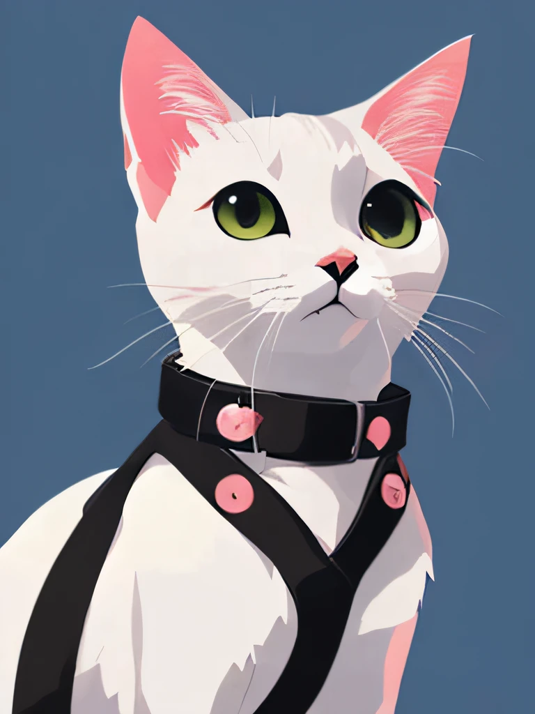 There is a white cat，There are pink collars and black collars, lovely digital painting, Anime visuals of a cute cat, Cute and detailed digital art, adorable digital art, anime cat, catss. digitial painting, Realistic anime cat, Lovely detailed artwork, wireless, One cute cat, cat design, Cute cat, Maximalism，Flat illustration