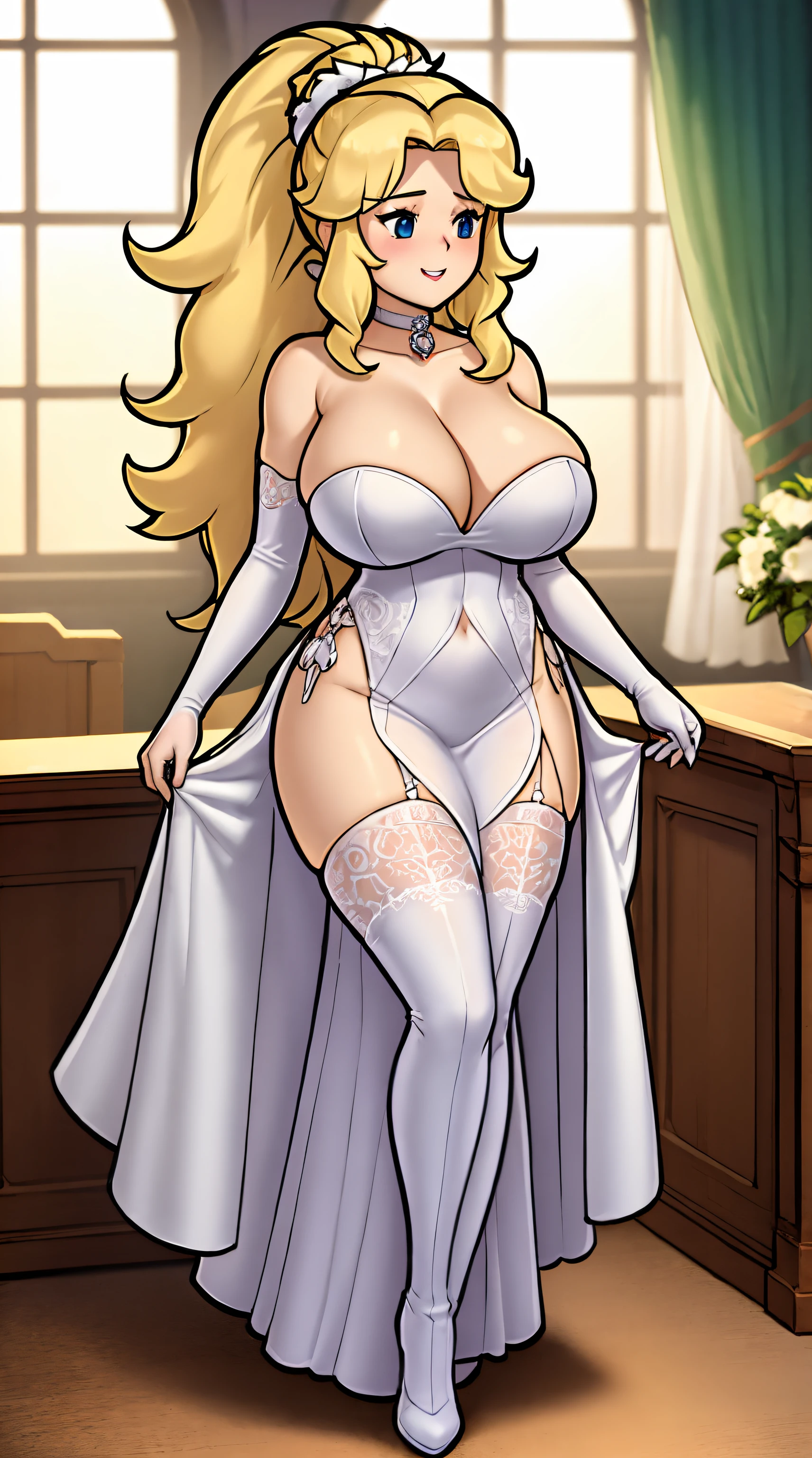 Anna Semenovich. huge saggy breasts. huge hips. nude. choker. ponytail. Thigh-high boots. evening gloves. wedding dress. (Very High Definition. 8K). Chibi
