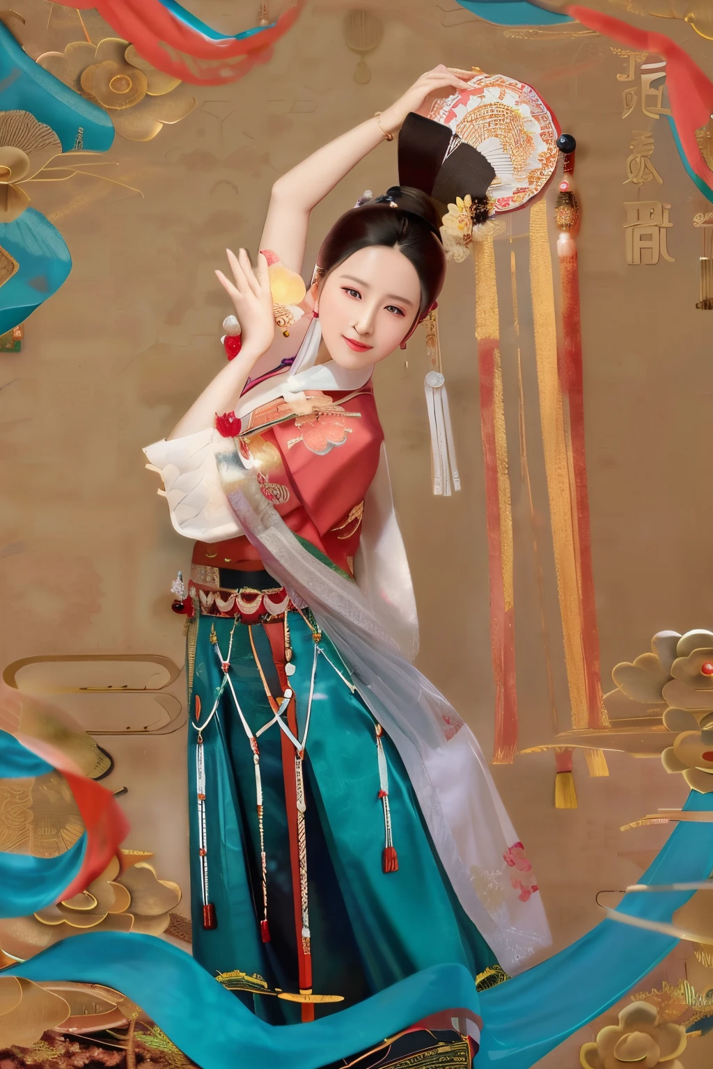 arafed woman in a traditional chinese dress holding a fan, hanfu, wearing ancient chinese clothes, palace ， a girl in hanfu, traditional chinese clothing, chinese costume, inspired by Qiu Ying, tang dynasty, wearing ornate silk clothes, with acient chinese clothes, inspired by Lan Ying, ancient chinese princess, chinese style, ancient chinese beauties