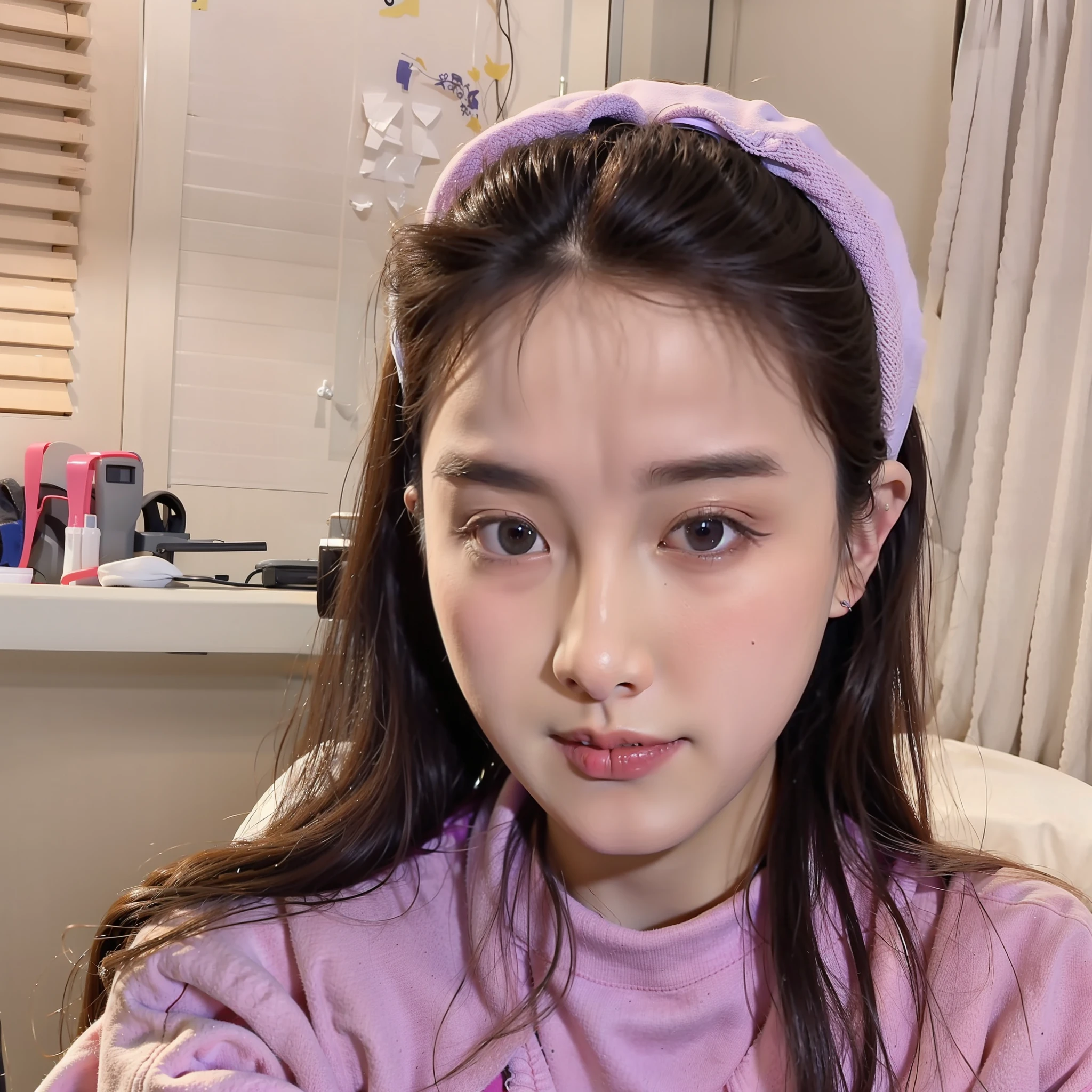 arafed woman with long hair wearing a purple shirt and a pink headband, jaeyeon nam, wenfei ye, xintong chen, wan adorable korean face, young cute wan asian face, dilraba dilmurat, young adorable korean face, li zixin, xision wu, jinyoung shin, zmonzheng, sha xi, bae suzy