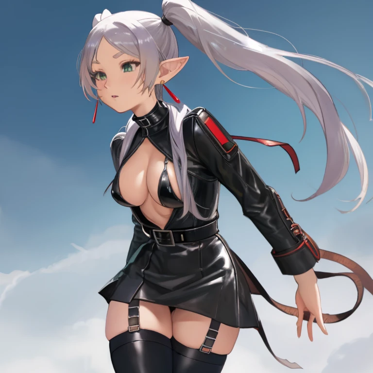 Frieren, twintails, earrings, small tits, thighs, BDSM, belts, leather strips