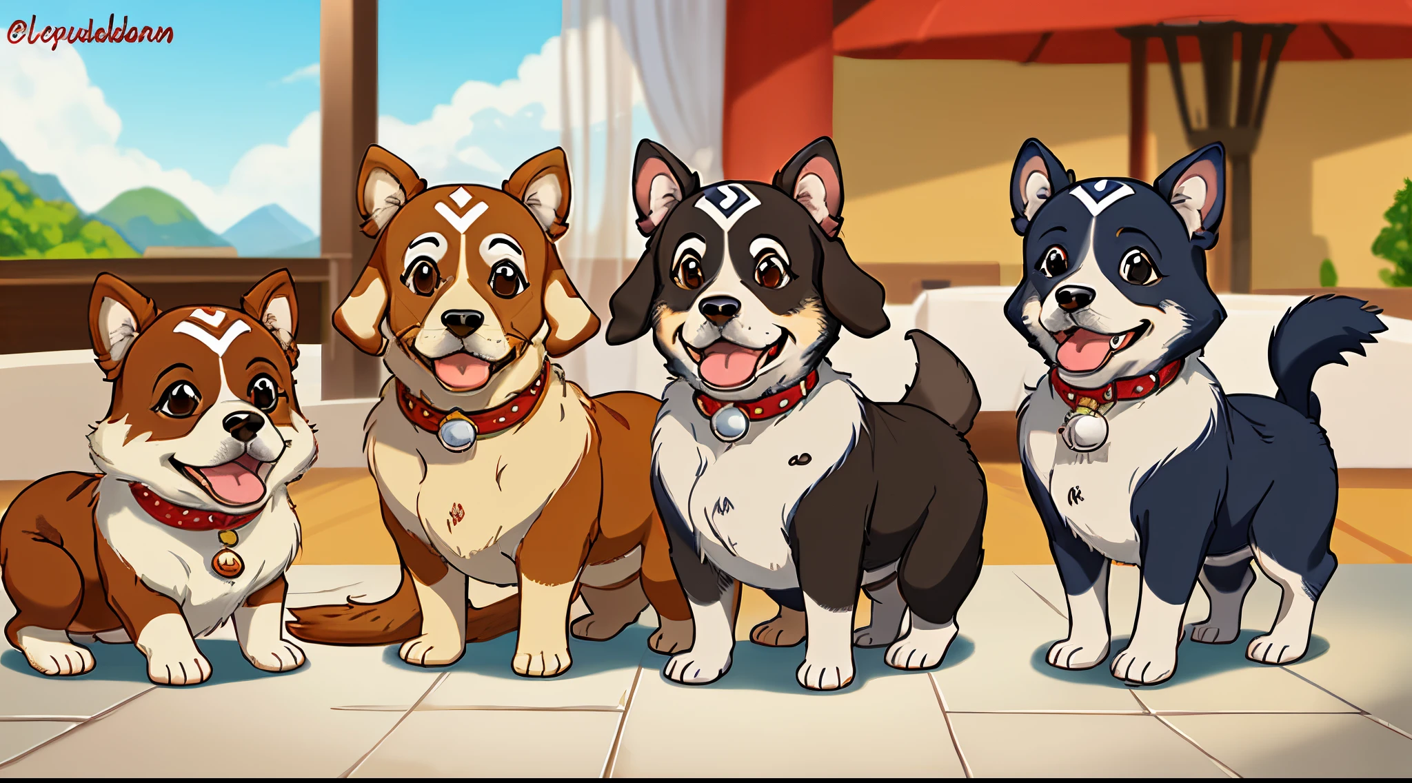 Crie um cachorrinhos estilo disney, feliz indonparabonhotel de cachorro. Olhos brolgantes e pelos marrom