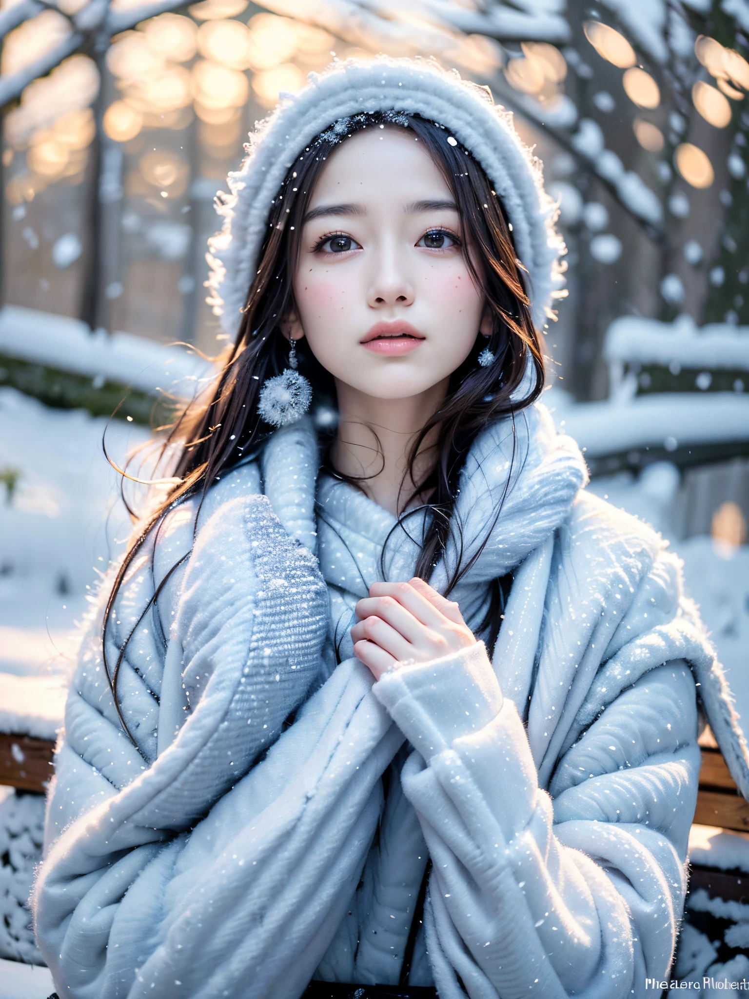 (8k, best quality, masterpiece, ultra highres:1.2) Photo of Pretty Japanese woman
in the (style of paul rubens and rebecca guay:1.1) (melancholy winter snow:1.4)