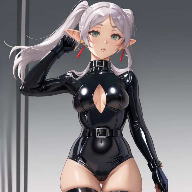 Frieren, twintails, earrings, small tits, thighs, BDSM, belts, underware latex,