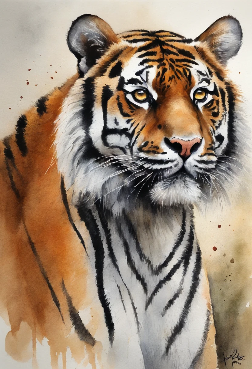 Drawing, a tiger, nature, pastels, by Harry Bush, James Montgomery Flagg, Louis van Baarle, Jim French and Ross, detailed realistic eyes, very beautiful