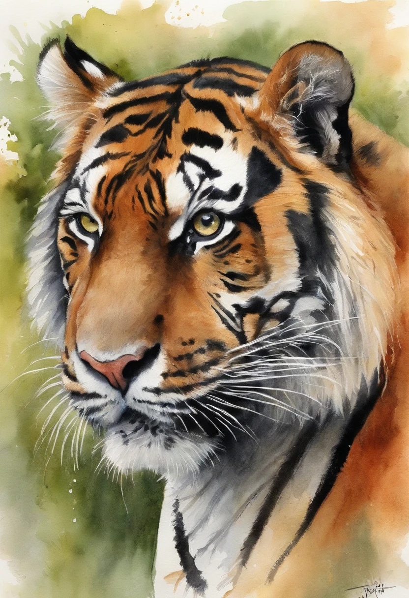 Drawing, a tiger, nature, pastels, by Harry Bush, James Montgomery Flagg, Louis van Baarle, Jim French and Ross, detailed realistic eyes, very beautiful
