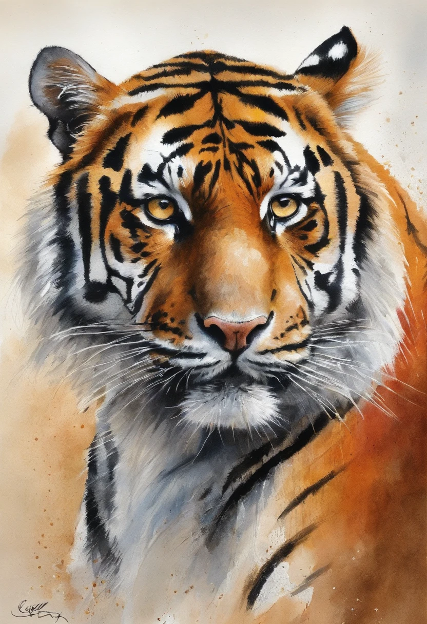 Drawing, a tiger, nature, pastels, by Harry Bush, James Montgomery Flagg, Louis van Baarle, Jim French and Ross, detailed realistic eyes, very beautiful