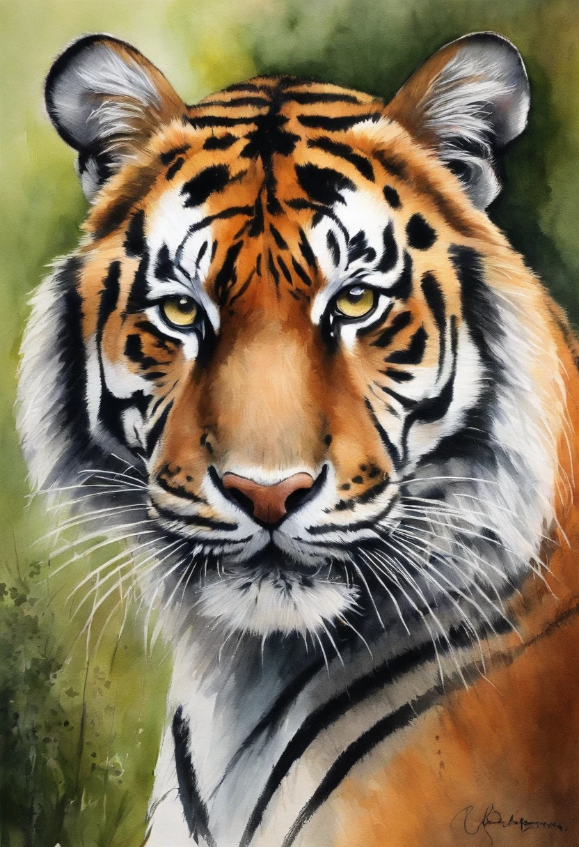 Drawing, a tiger, nature, pastels, by Harry Bush, James Montgomery Flagg, Louis van Baarle, Jim French and Ross, detailed realistic eyes, very beautiful