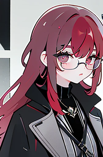 (Masterpiece), (best quality), 20 year old girl, long black red hair, red eyes, solid round eyes, smile softly, shadow, 8K, Awesome details, precise, best quality, UHD, textured skin, Black glasses, Sexy long black evening dress, (Wears a black commander hat with a cross on it.)