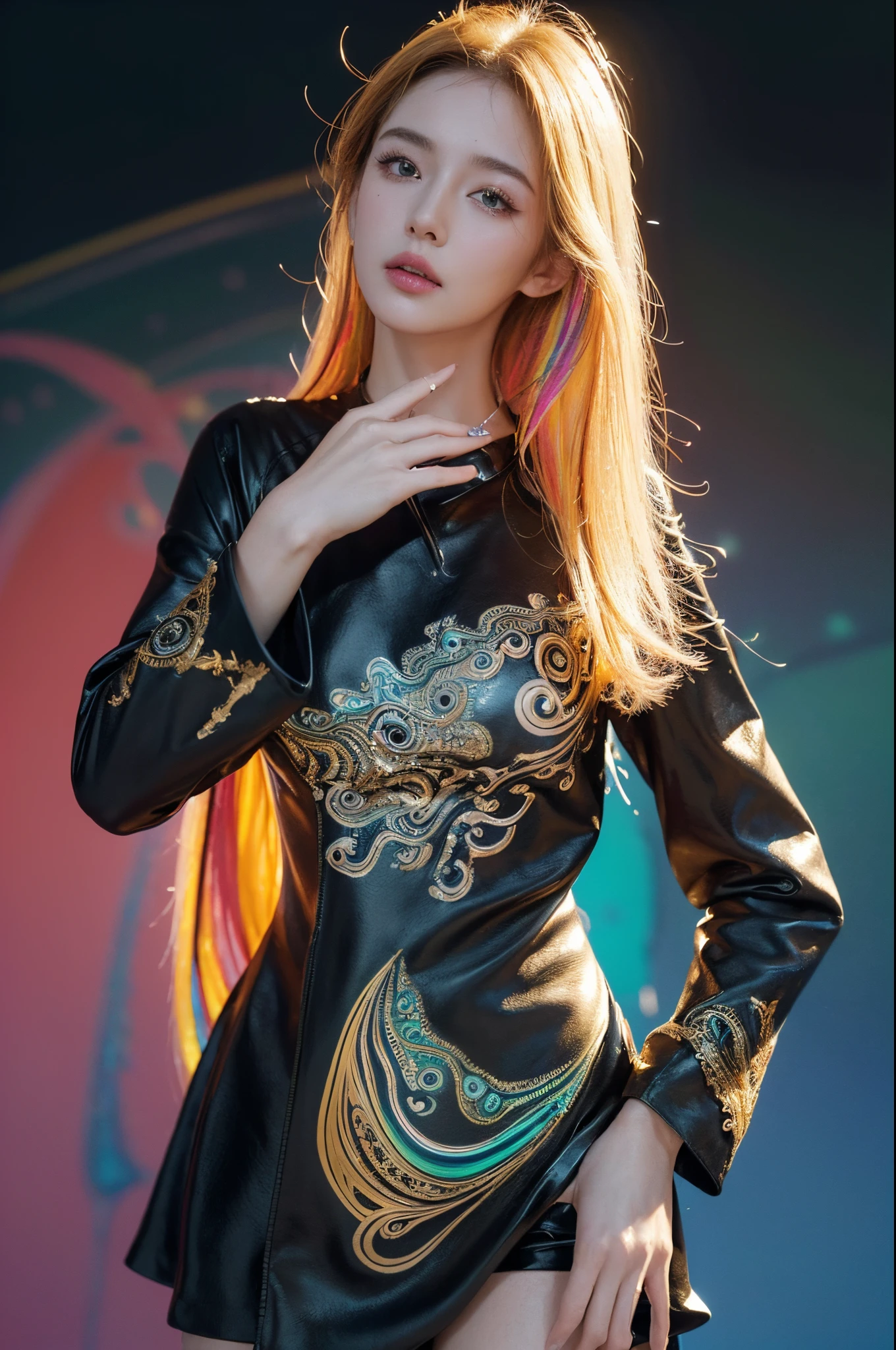 ((masterpiece, best quality)), (((masterpiece, best_quality, highest quality))), (perfect detail, perfect skin:1.2),(highres), original,extremely detailed 8K wallpaper,(an extremely delicate and beautiful),incredibly_absurdres, intricate detail, distinct_image,extremely intricate,(detailed skin:1.3) , best quality:1.2, High definition, intricate details, finely detailed, beautiful detailed, high detailed skin, ((glossy skin)), shiny skin, (white skin:1.3), (pale skin:1.3),(natural light, ray tracing, volumetric light), (top quality), (golden-ratio face, perfect proportioned face, perfectly beautiful:1.3), (reflected diffuse light to face:1.3), (peer proportional face), (peer proportional body, proportional awesome body:1.3), parted lips, ((presenting)), (perfect anatomy, correct limb, correct finger), ((looking at viewer, eye contact)),((eye contact)),(cowboy shot:1.5), (masterpiece, best quality, official art, beautiful and aesthetic),1 girl stands in black and gold fluid,half naked,looks at viewer,black and gold thick liquid,floating blond long (wet hair),asphalt drops,precise facial structure,Gradient white fluid,organic feel,viscous,shiny gel,bubbles,cowboy shot, (zentangle:1.2),(fractal art:1.3),shiny oild skin, wet, black dress, (vivid color, colorful background, Urban Sketch:1.5)