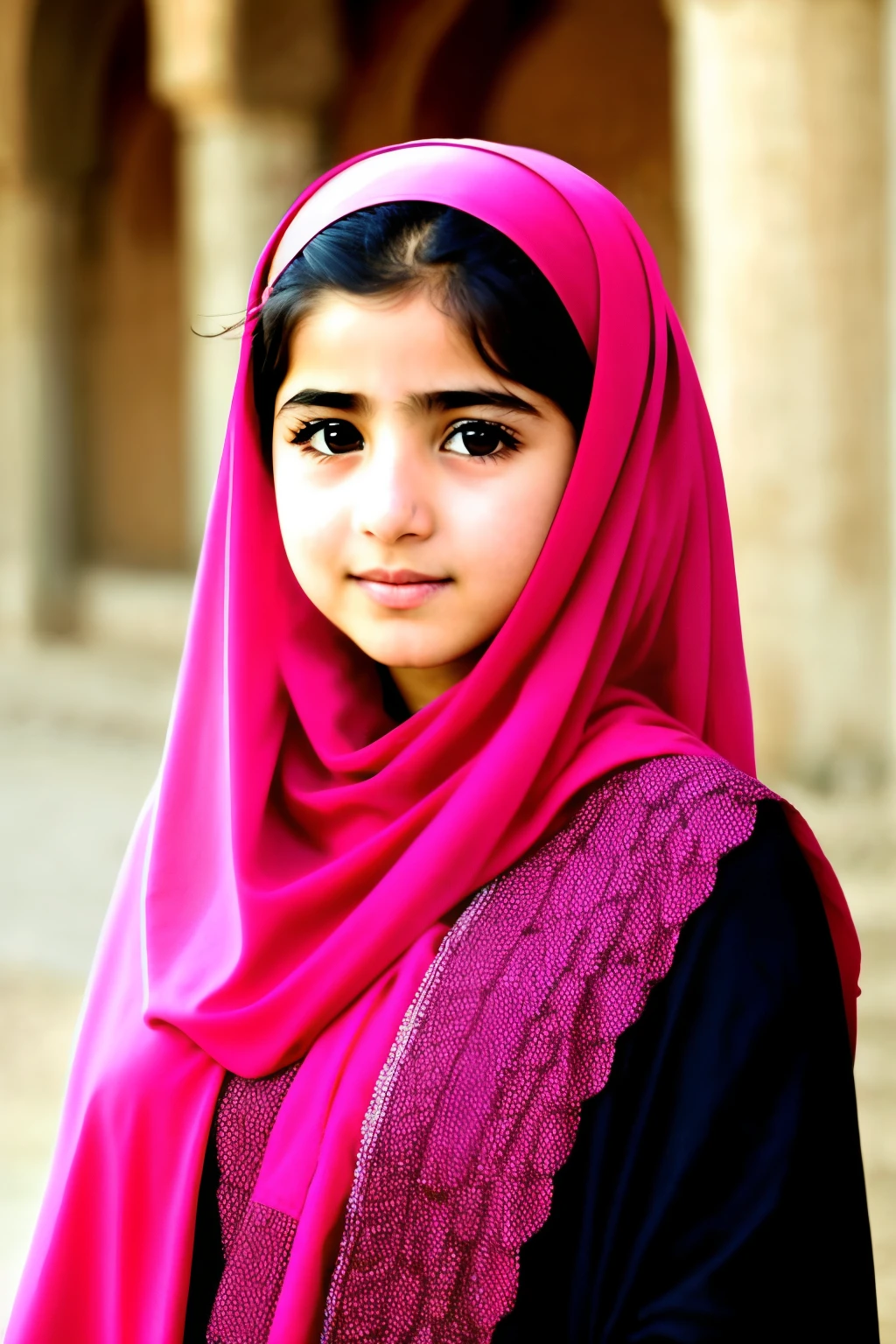 adorable, 1 woman, (face to face), 10 years old, baby face, happy, half body portrait, (face details: 1), (eye details: 1),. wearing white long shirt, hijab, .. Cute posed. proportional body. Ultra High Res. realistic: 1.4, UHD