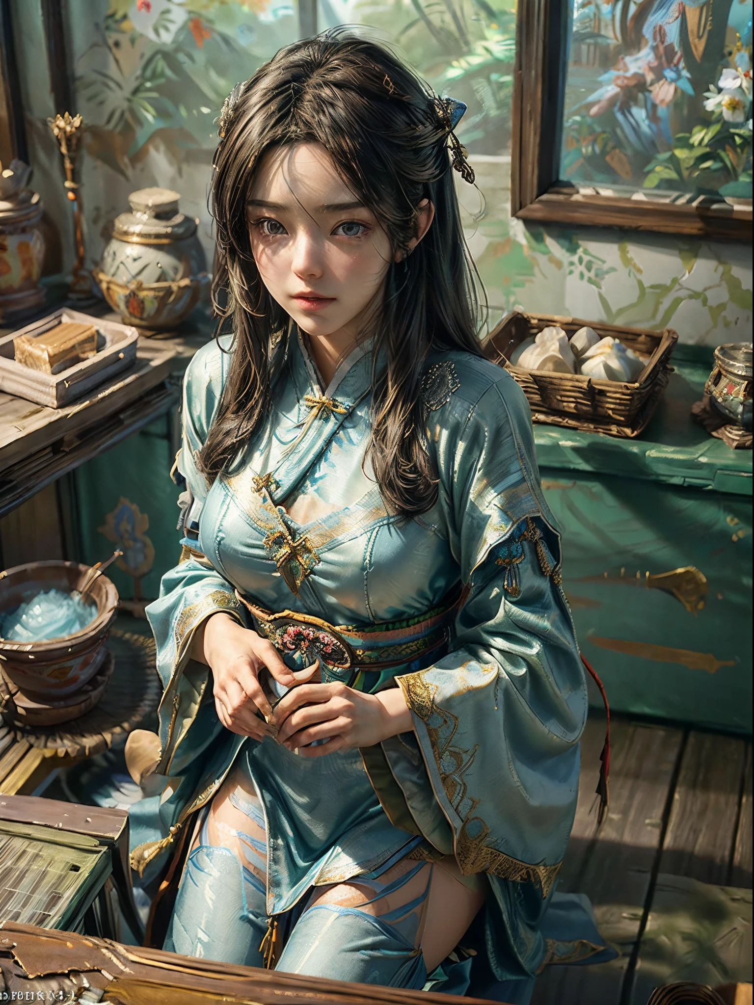 ((Best Quality)), ((Masterpiece)), (Detail: 1.4), 3D, A Beautiful japanese Female Figure, ************, HDR (High Dynamic Range), Ancient Chinese Costumes, Satin, Ray Tracing, NVIDIA RTX, Super-Resolution, Unreal 5, Subsurface Scattering, PBR Textures, Post-processing, Anisotropic Filtering, Depth of Field, Maximum Sharpness and Clarity, Multi-layer Textures, Albedo and Highlight Maps, Surface Shading, Precise simulation of light-material interactions, perfect proportions, Octane Render, bi-color light, large aperture, low ISO, white balance, rule of thirds, 8K RAW, finger detailing, refined facial features, focus on the face