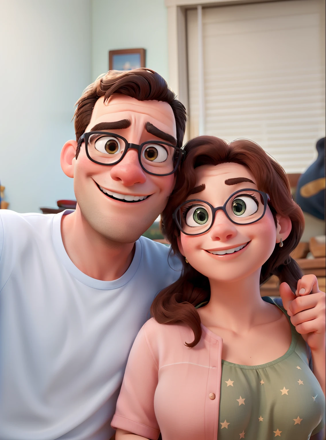 A couple in great quality and definition in the style of Disney pixar