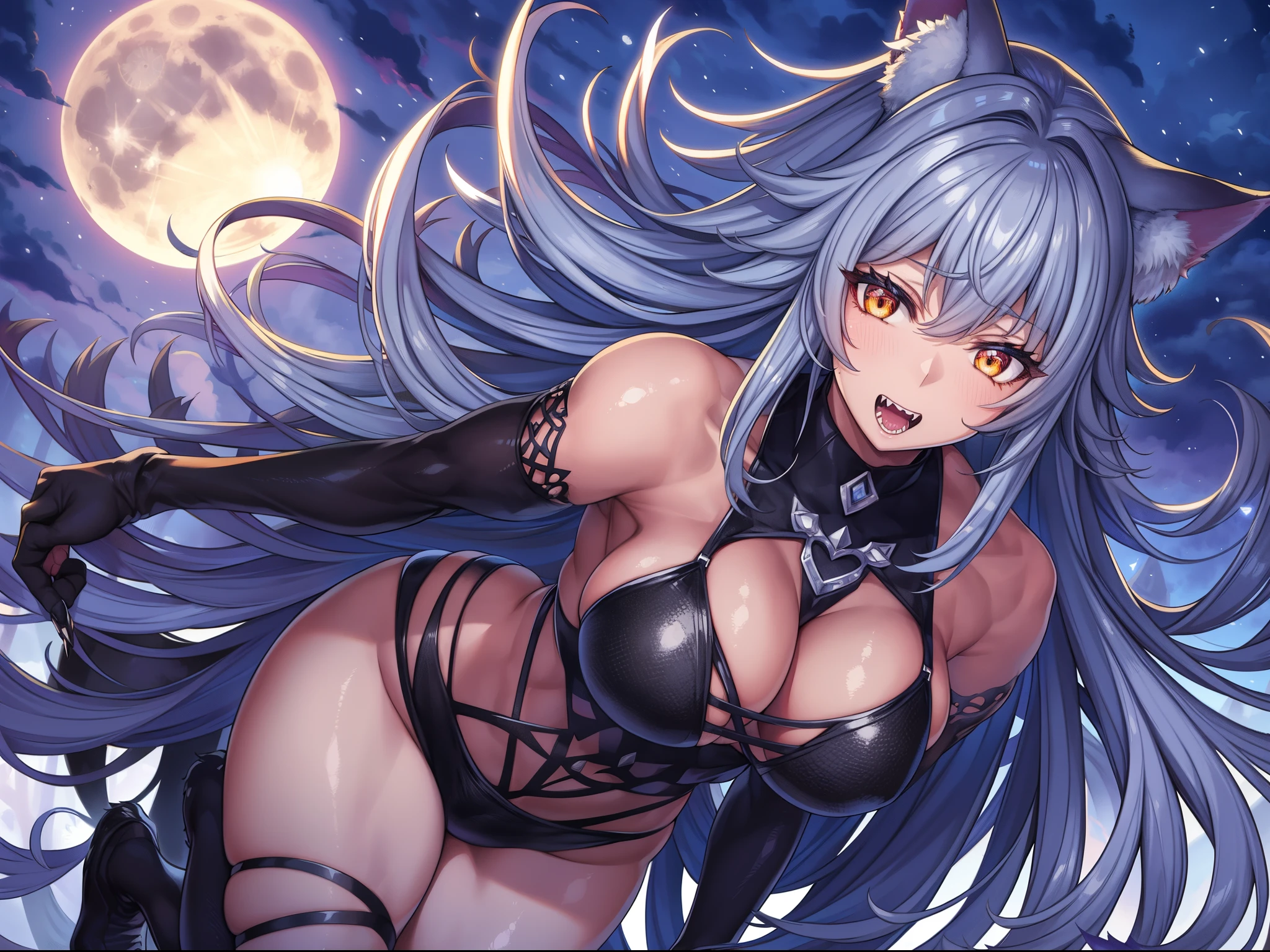Outrageous resolution、masutepiece++,top-quality++,ultra-defined++, ultra-defined++,4K++,8K++,(Background Focus)++, Highly detailed, Viewer's Perspective、Dark world、mid night、mysterious full moon forest、muscular werewolf、muscular werewolf、muscular beast、well-muscled、coyote、Silver Wolf、White Wolf、Black Wolf、Shining eyes、Golden Eyes、veteran、Body full of scars、howling、Full Body Furry、Sharp eyes、sharpteeth、Sharp fangs、sharp claws、sharp limbs、bristly fur、lone wolf、absolute champion