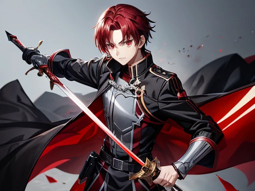 He has black and red hair, red eyes, height 180 cm, weight 59 kg, wears a black uniform. anime character with a clothes from Sword Art Online, inspired from Sword Art Online, official fanart, made with anime painter studio, official art, made in A-1 Pictures Studio anime style