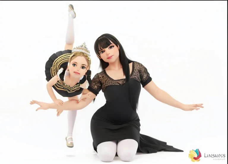 bailarinas, grande e pequena, cabelos longos, fazendo pose, perfeitas, magras e lindas