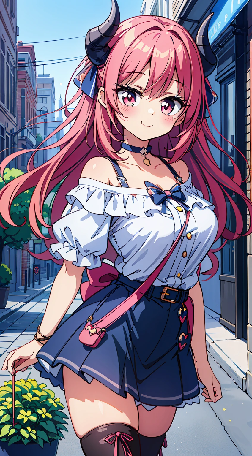 (Absurd realistic structure details),(High resolution complex and detailed text quality),(High-resolution microstructure、High Poly 3D Rendering Correction),Methods of geometry,Careful explanatory anatomy,
BREAK,
1 beautiful girl, (Beauty:1.5),(Chibi:0.5),(kawaii:2.0),(Cool:2.0),((17 year old girl),(Solo:1.65),BREAK, (huge-breasted:1.2,), Clear skin, Beautiful skin, Shy, 1 beautiful woman,Demons,Colossal tits(Hair Bow, Red hair, Long hair, flipped hair, hair messy,Wings of an angel on the back, Demon King's horn on the head:1.2), (Red Eyes, long eyelashes, Double eyelids: 1.2), Shiny skin,de pele branca,dial,(best quality face),(Top quality glowing eyes),(The best smile,Doya face:1.45), BREAK (Pink Theme:1.4), (Vivid colors:1.3), (off shoulder shirt, White shirt, Puffy Short Sleeves:1.3), Belt bag,(Skirt, with floral pattern:1.2),tie,(lace-up boots:1.1),
BREAK,(early evening),Walking,a closed mouth,(architecture, building, Choker, city, Cityscape, Outdoors, potted plant,Street, Town:1.55), Waterfall,depth of fields,
BREAK,wakame,wakame,wakame,(Dynamic Angle:1.4),
BREAK,(Blurry background:1.3),(absurderes, hight resolution, Super Detail Art),cel shading,Clear Color, Lonely optical effect, Beautiful pictures, Bright glow, mystic atmosphere,(Close-up of girl:1.1), Mystical light particle effect,manga influence, clean line drawings,