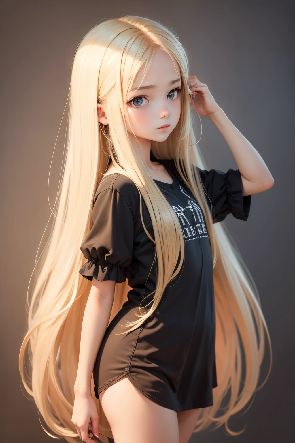 Nothing, Highest Quality,Petite girl with long hair blonde, curve hair