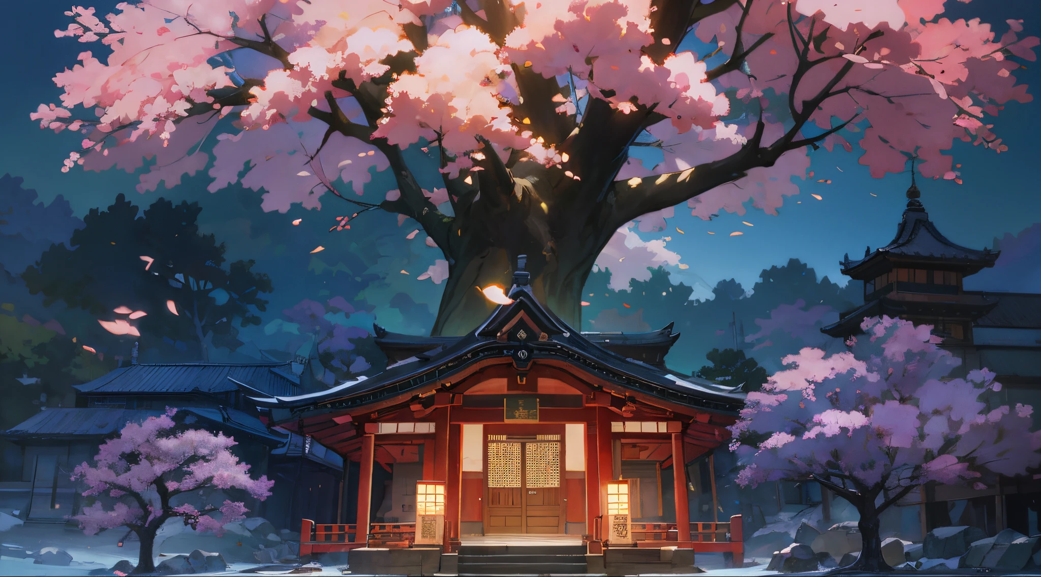 (tmasterpiece、Best quality)A huge peach tree(Glowing spirit tree、Glowing balls)、illumination,(illustratio:1.0)、Epic composition、Realistic lighting、high definition detail、tmasterpiece、Best quality,(非常详细的 CG 统一 8k 壁纸)