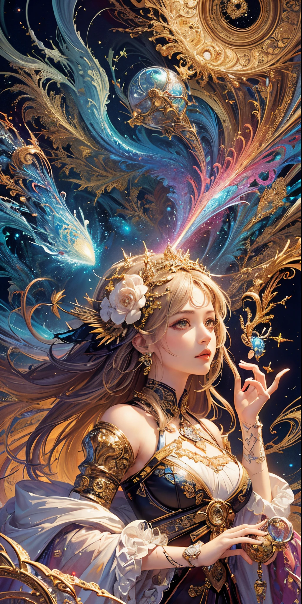 (masterpiece, top quality, best quality, official art, beautiful and aesthetic:1.2), (1girl), extreme detailed,(fractal art:1.3),colorful,highest detailed