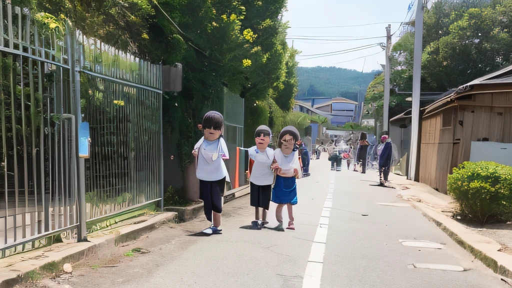 Xiaoli and many children walked out of the kindergarten gate