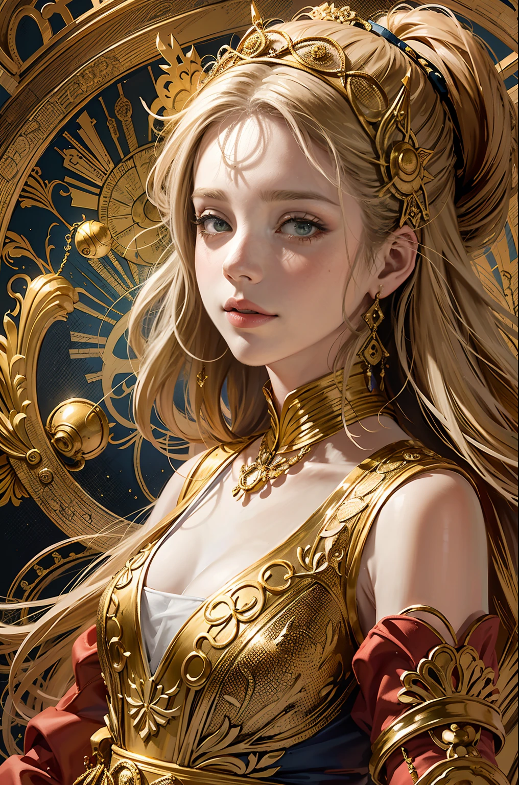 (masterpiece, top quality, best quality, official art, beautiful and aesthetic:1.2), (1girl), extreme detailed,colorful,highest detailed, official art, unity 8k wallpaper, ultra detailed, beautiful and aesthetic, beautiful, masterpiece, best quality, (zentangle, mandala, tangle, entangle) ,holy light,gold foil,gold leaf art,glitter drawing, PerfectNwsjMajic