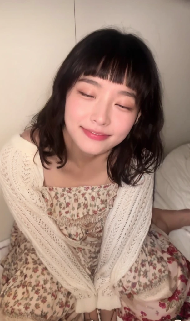 One girl, cute, Sleep, close your eyes, (freckles:0.2), Lying in bed, Put your head on the pillow, Bedroom, Detailed Background, indoor, employment, (Realistic:1.4), (In the Dark, Deep Shadow,Modest:1.1), Diffused, natural skin glow, Diffused dark light, Wide shot long hair, Twin tails, Sticking out tongue,