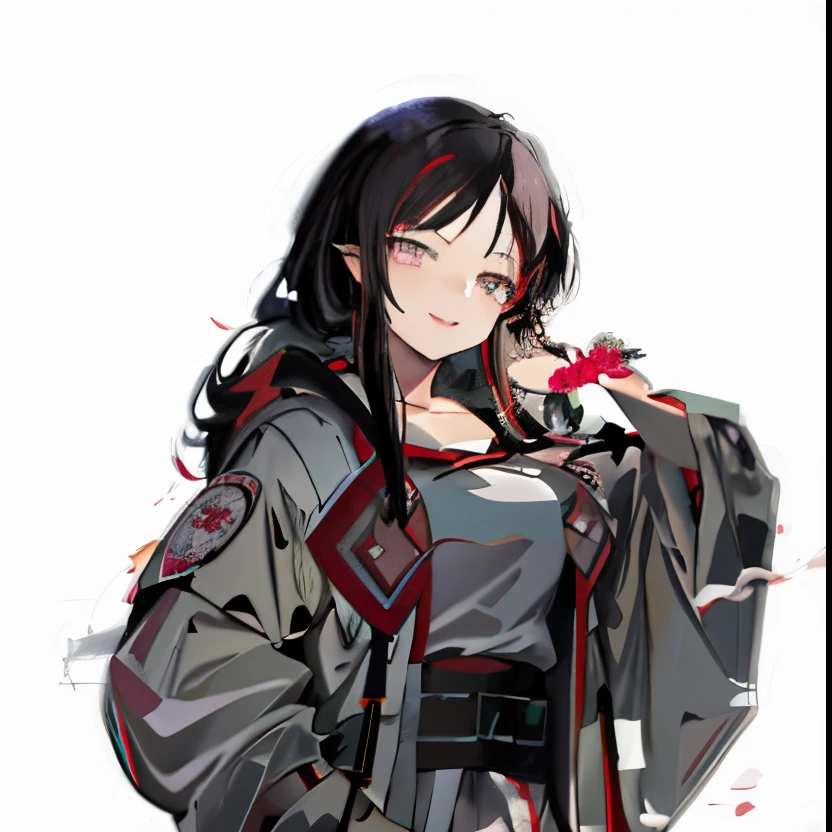 Painting of a crazy woman with long hair and green eyes, demon slayer rui fanart, Gapmoe Yandere, by Jin Homura, akane owari danganronpa, gapmoe yandere grimdark, made with anime painter studio, (Anime Girl), black - haired mage, inspired by Jin Homura, yandere, anime moe art style、Crazy smile