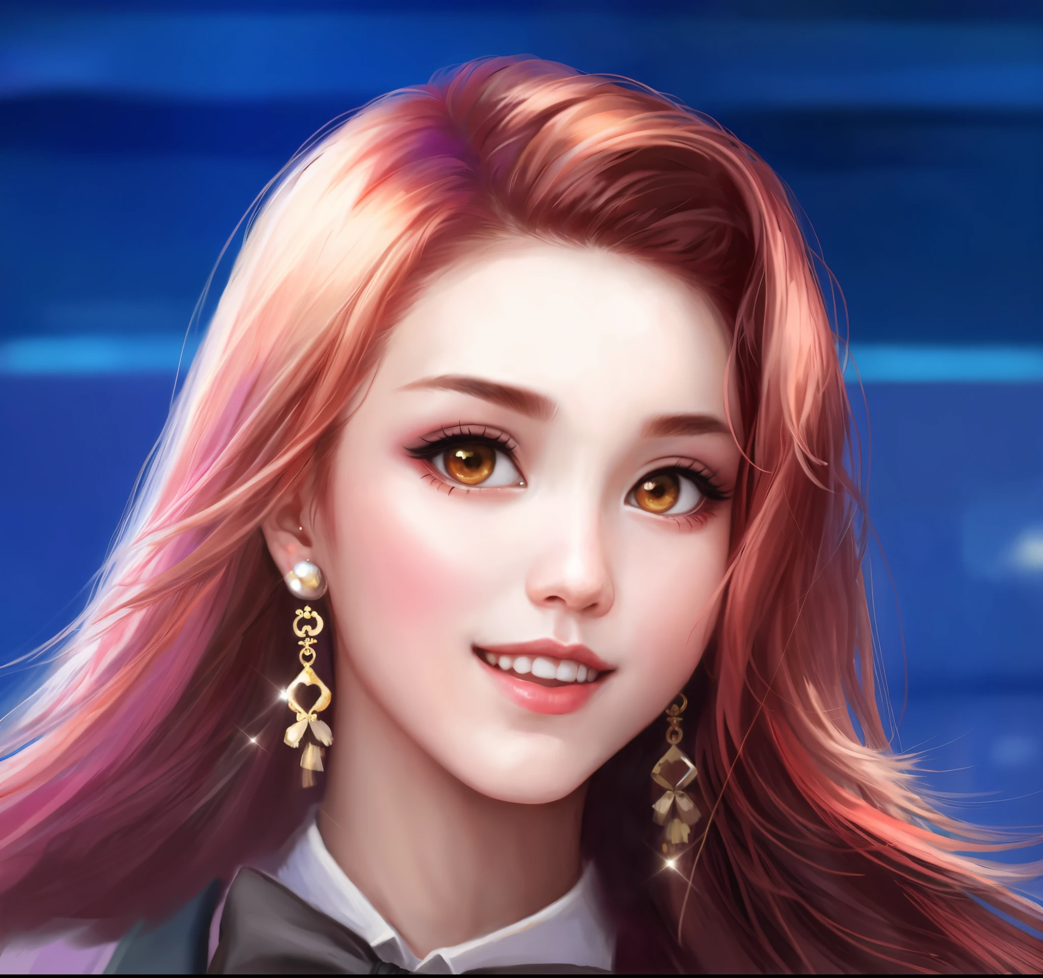 Long red hair、Anime girl in bow tie posing for photo, Inspired by Shen Si Zheng, realism art style, realism art style, realistic art style, kpop idol portrait, Elegant and lifelike, 韓国アイドル, Inspired by Huang Ji, Inspired by Kim Chung Hee, Keda, fantastic artstyle, digital art of an elegant, kawaii realistic portrait