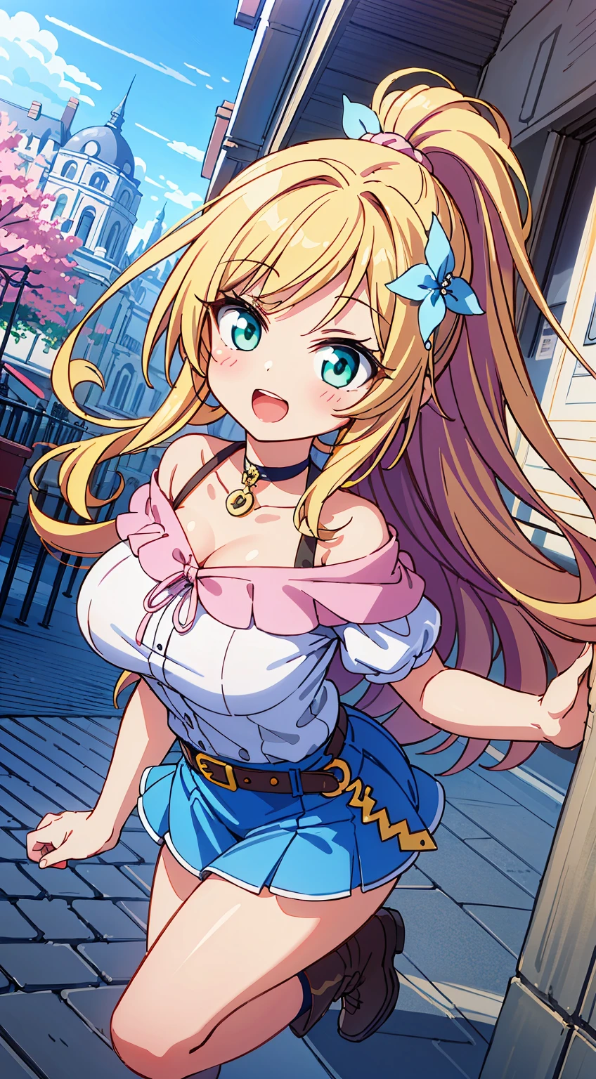 (Absurd realistic structure details),(High resolution complex and detailed text quality),(High-resolution microstructure、High Poly 3D Rendering Correction),Methods of geometry,Careful explanatory ???????, 

BREAK,



1 beautiful girl, girl with, (Cute:1.5),(Chibi:0.5),(kawaii:2.0),(Lori:2.0),(12 year old girl),(large full ???????:1.65),(Ahoge,High Ponytail,Blonde hair, blue bow, Green eyes,eyebrows visible through hair,side locks,Parted bangs,Long hair, Hair Flower, Hair Ornament, Curly hair,Bow:1.4),:D,(Angel,White feathers, one white winged, Angel wings,Spread wings, Glowing wings),pitt \(Kid Icarus\),gleaming skin, Clear skin, shining beautiful skin, Open mouth,Smile, Solo, tusk, Upper teeth,(long eyelashes, Double eyelids:1.2),Solo,gleaming skin, Clear skin, Beautiful skin,(best quality face),(Top quality glowing eyes),(The best smile,Doya face:1.45),  BREAK (Pink Theme:1.4), (Vivid colors:1.3), (off shoulder shirt, White shirt, Puffy Short Sleeves:1.3), Belt bag,(Skirt, with floral pattern:1.2),tie,(lace-up boots:1.1), 

BREAK,(early evening),Walking,a closed mouth,(architecture, building, Choker, city, Cityscape, Outdoors, potted plant,Street, Town:1.55), Waterfall,depth of fields,

 BREAK,wakame,wakame,wakame,(Dynamic Angle:1.4), 

BREAK,(Blurry background:1.3),(absurderes, hight resolution, Super Detail Art),cel shading,Clear Color, Lonely optical effect, Beautiful pictures, Bright glow, mystic atmosphere,(Close-up of girl:1.1), Mystical light particle effect,manga influence, clean line drawings,