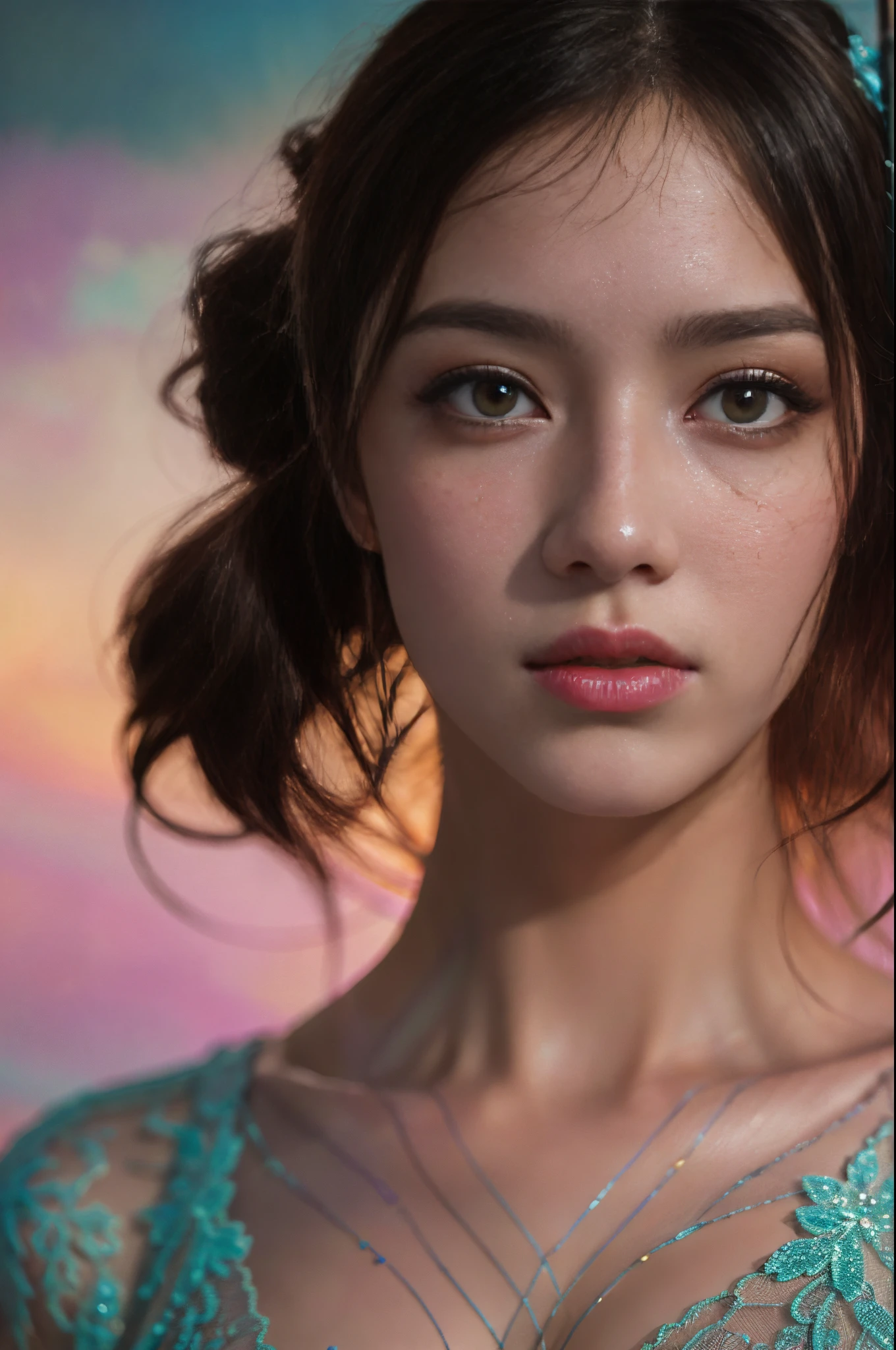 32k ULTRAHD, Best quality, Masterpiece, Super detail, High details，Ultra photo realsisim, epic realistic, Faded, ((com cores neutras))，Female portrait，Drunken beauty，lace-pajamas，(((Drenched))) ，(hdr:1.5), (pastel colour:1.2), ultra - detailed, (Art Station:1.5), Cinematic, warm lights, Light effect, Dramaticlight, (Intricate details:1.1), the complex background,Correct anatomy，(Gender characteristics are very obvious：1.5)，(correct faces),