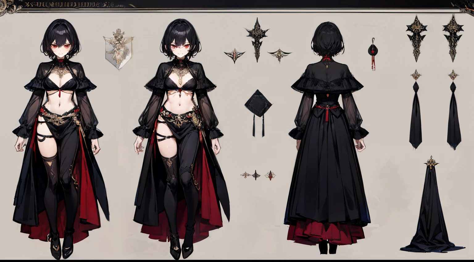 (masterpiece), best quality, expressive eyes, perfect face, huge breasts, A pose, character sheet, character desing, female, long hair, thiccwithaq art style, T pose, side view and front view, perfect hands, beutfull hands, demon girl, side view, front view, back view, full body