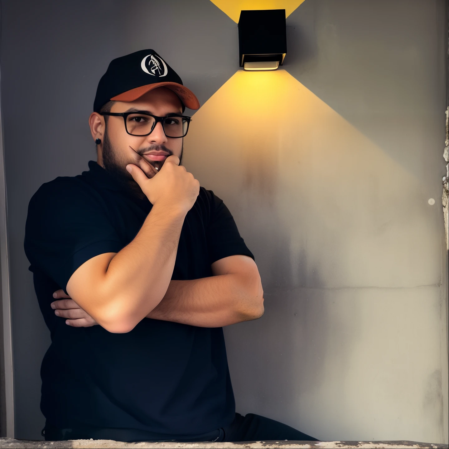 There is a man sitting on a stool with his hand on his chin, Retrato no meio da foto, inspirado em Eddie Mendoza, instagram post, Condutor de Ene, foto de perfil headshot, Directed by: Alejandro Obregon, Postagem no Reddit, taken in the early 2020s, Cristiano Orrillo, Directed by: Emma Andijewska, retrato de alta qualidade