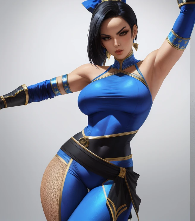 Kitana from mortal kombat striking a sexy pose, big sexy boobs, nice ass and anatomically thin waist